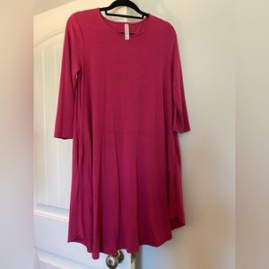 Fuchsia Cotton Dress a/ Pockets. Medium